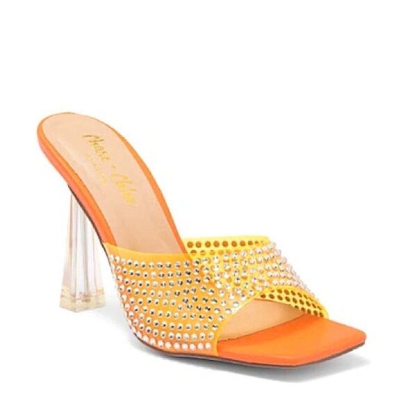 👇🏽PRICE DROP👇🏽 Chase + Chloe 👠 Rhinestone Clear Sandal in Orange Sz 7 - Picture 1 of 4